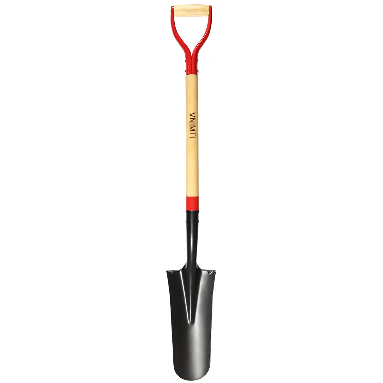 VNIMTI spade front view showing blade and wooden D-grip for precise digging