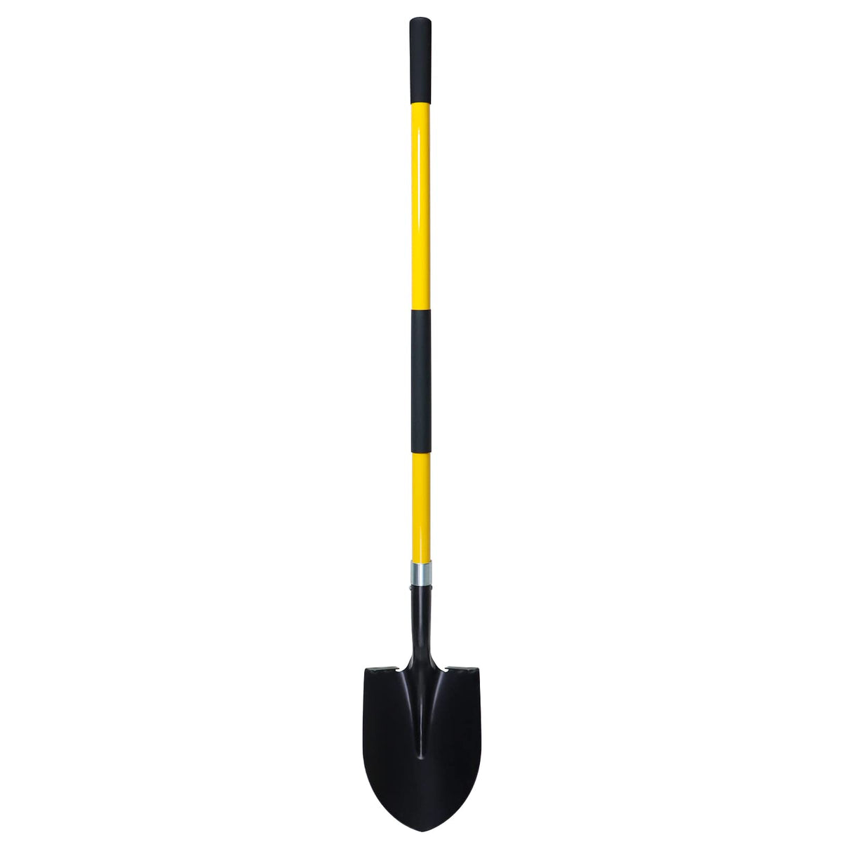 VNIMTI front view of yellow shovel showing full blade and handle, durable construction benefit