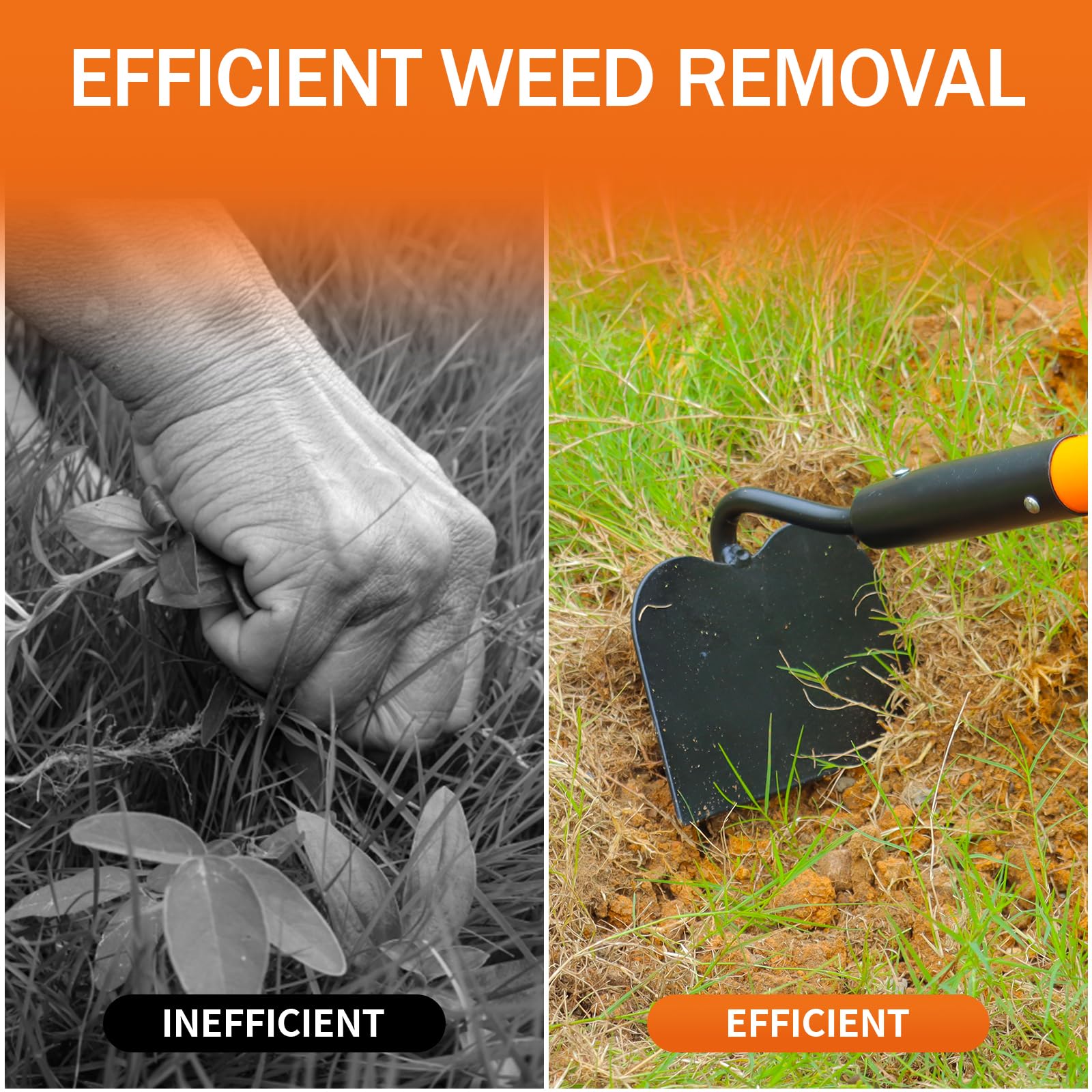 VNIMTI hoe in use removing weeds from a garden bed increased efficiency