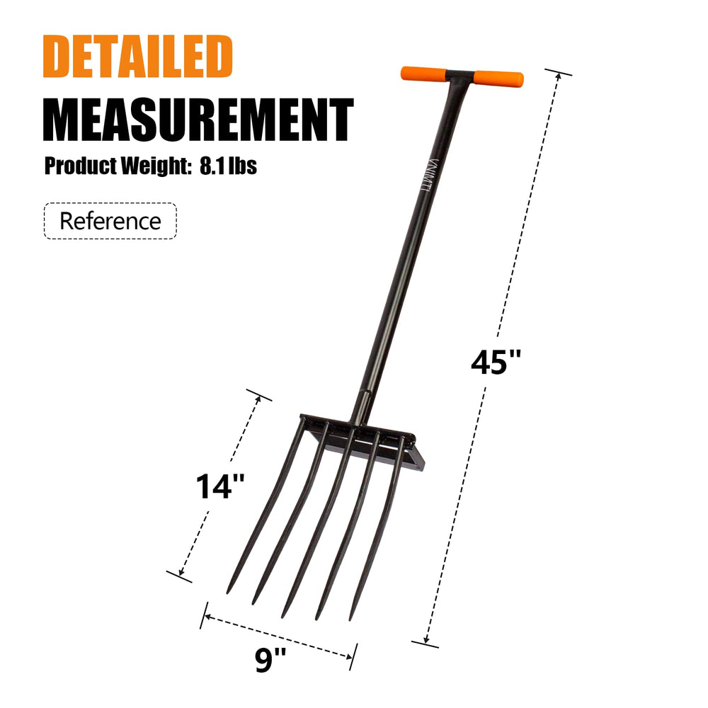 VNIMTI pitch fork resting in garden illustrating durability and versatile applications