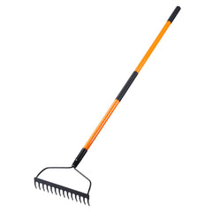 VNIMTI rake front view showing full 14-tine head and sturdy construction for efficient yard work