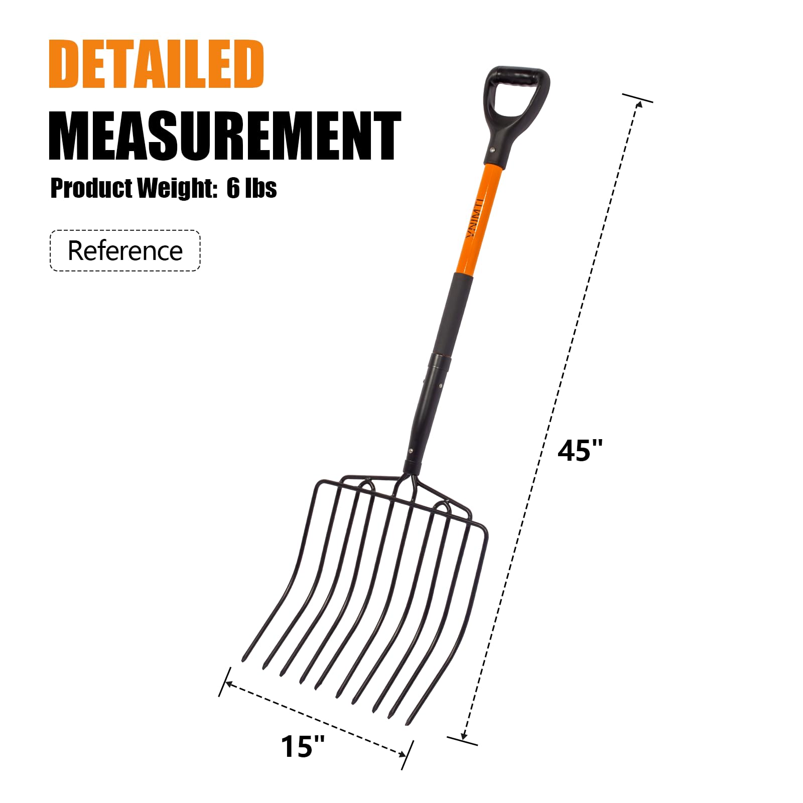 VNIMTI fork beside door to show 45-inch length for storage planning