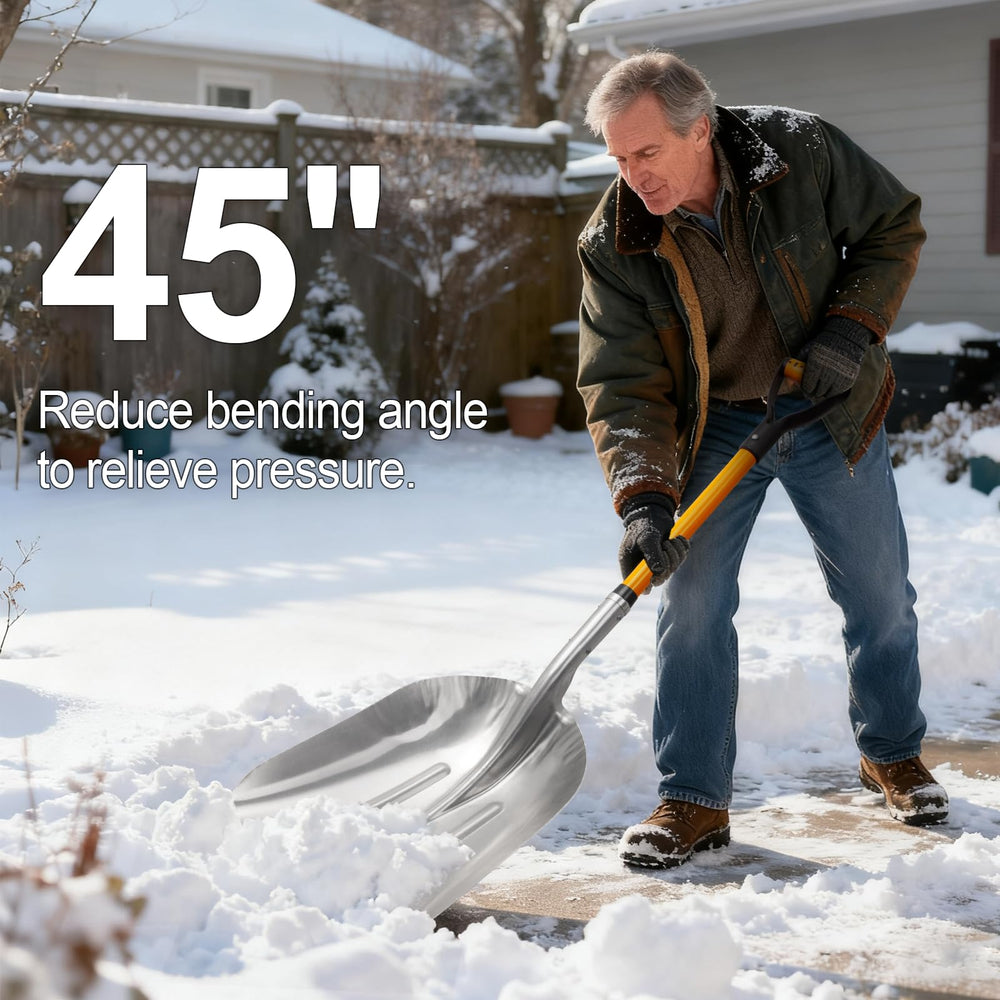 VNIMTI shovel next to foot showing 45-inch scale for better reach and leverage