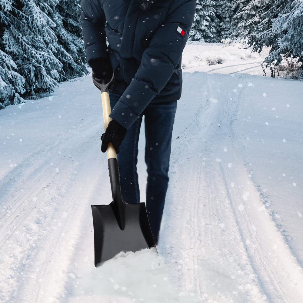 VNIMTI shovel fitting inside car trunk demonstrating portable size and convenience