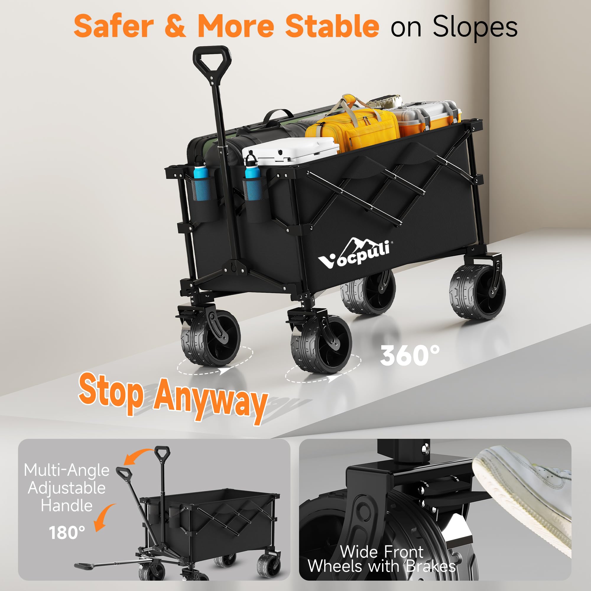 Vocpuli handle height comparison illustrating ergonomic pull comfort