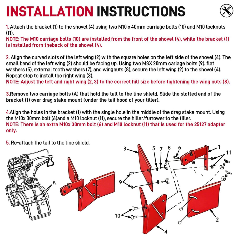 VODCACA kit mounted on a rear-tine tiller demonstrating quick conversion benefit