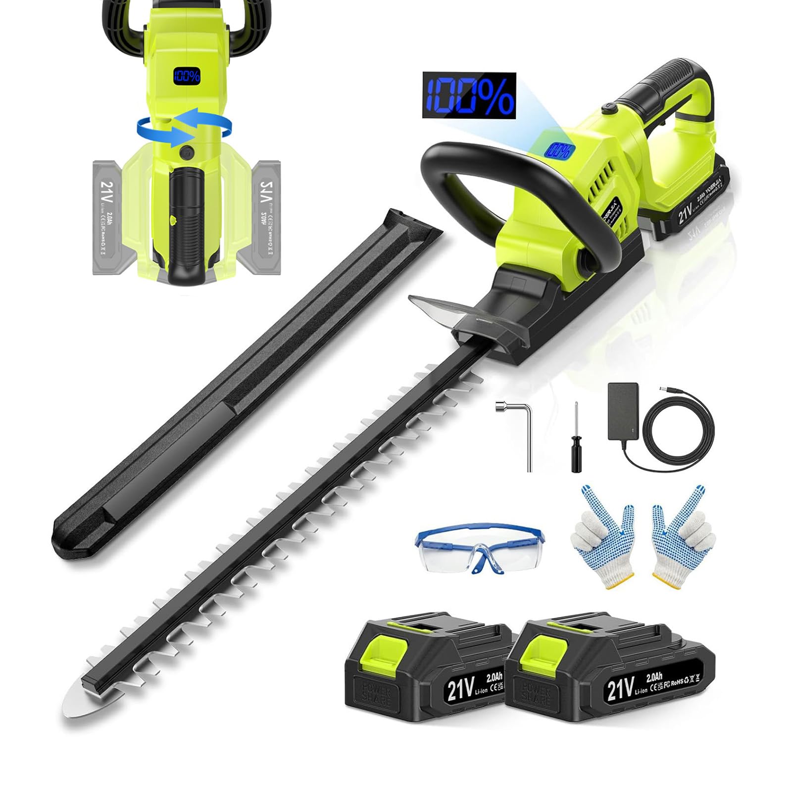 VOERJIA front view of hedge trimmer showing compact design and easy grip