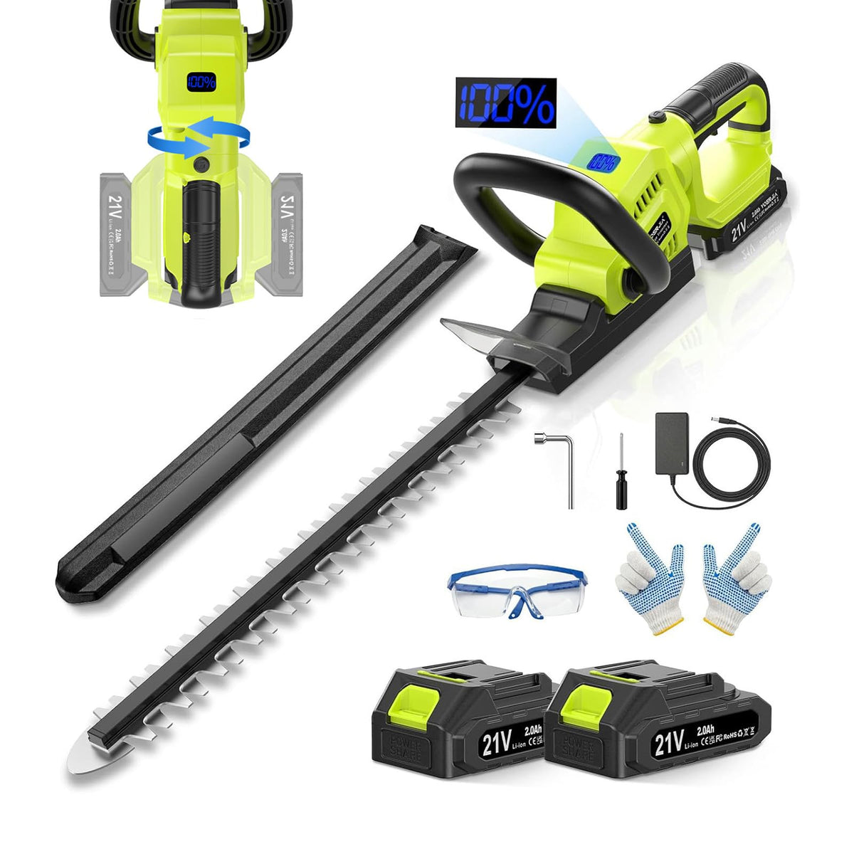 VOERJIA front view of hedge trimmer showing compact design and easy grip