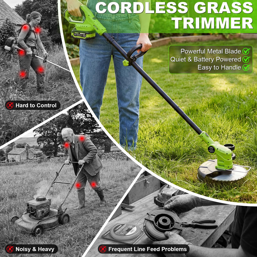 VOERJIA in-use edge trimming with guide wheels for straighter lawn edges