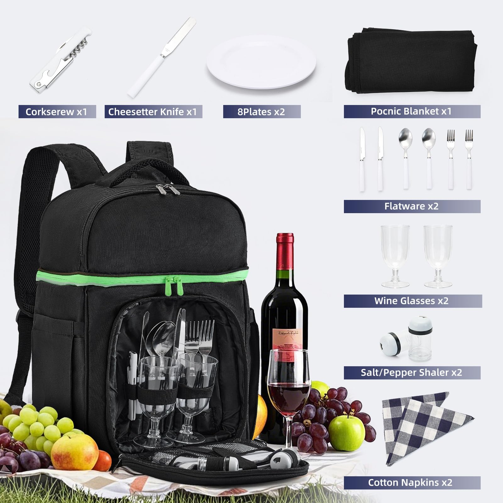 Vogano backpack side pocket with folded waterproof blanket, fast access for comfort