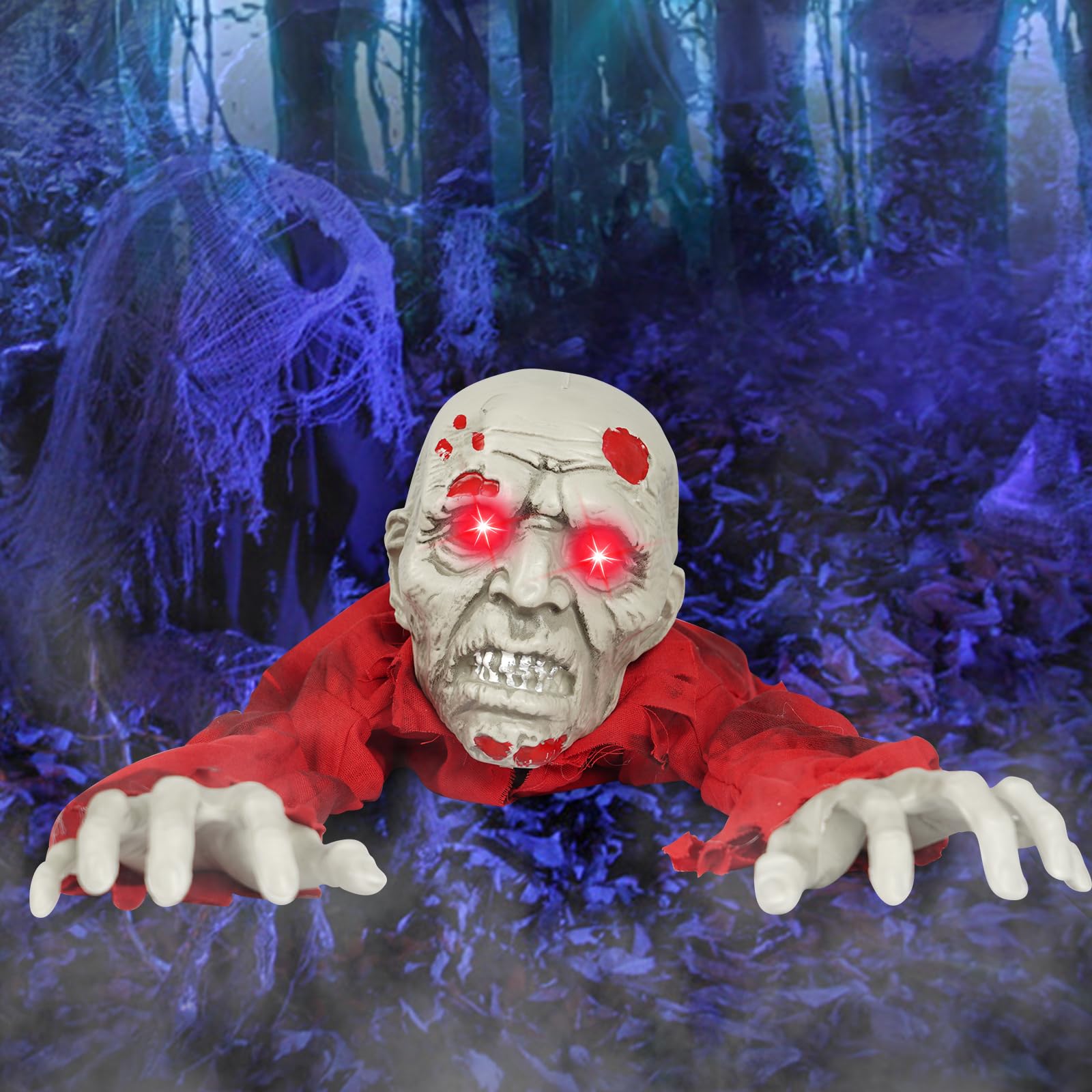 Voicinlili front view of crawling zombie delivering instant Halloween impact