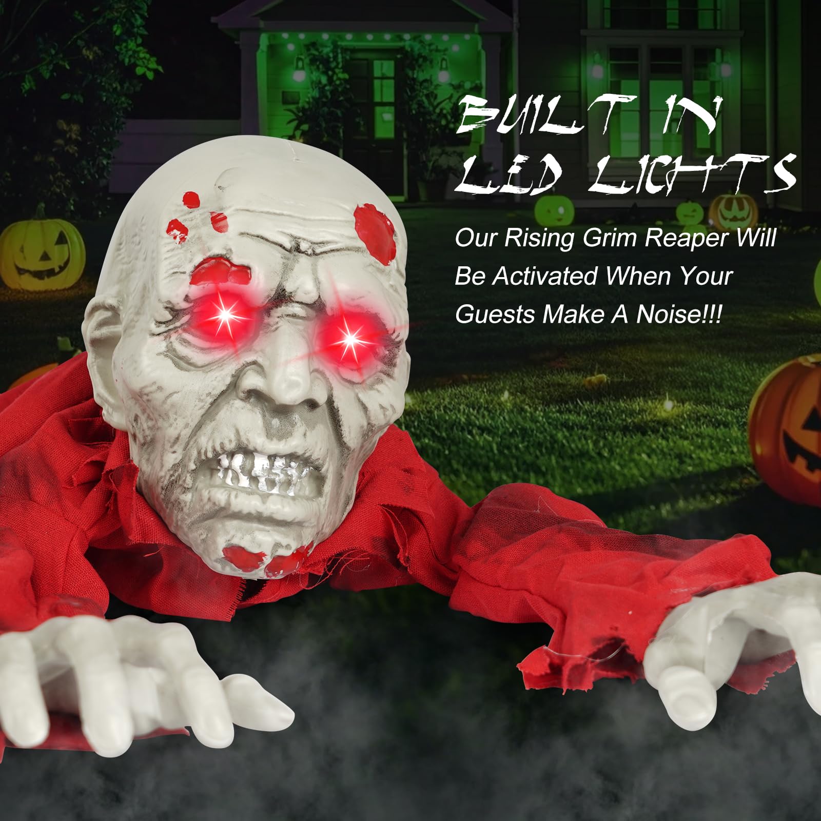 Voicinlili lawn display at night creating dramatic curb appeal