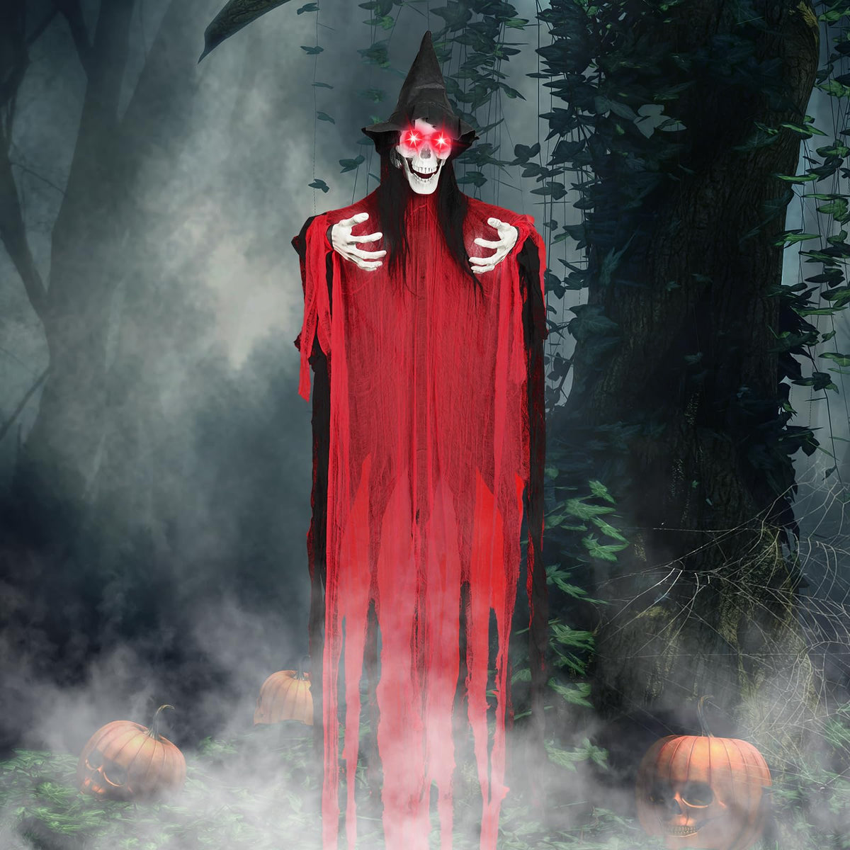 Voicinlili front view of full 74.8-inch witch prop showing dramatic presence
