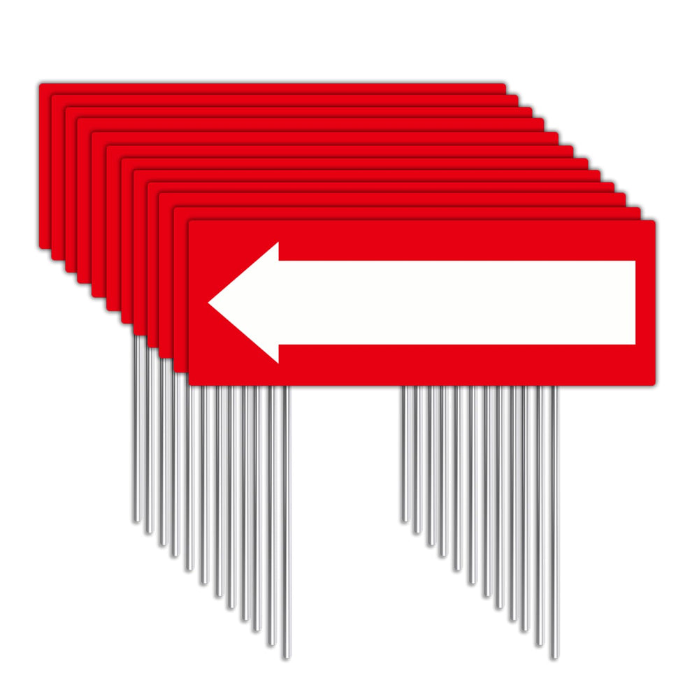 Voittozege front view of 12-pack red-white arrow signs showing clear guidance