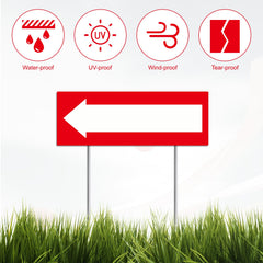 Voittozege arrow sign installed on lawn indicating easy outdoor placement
