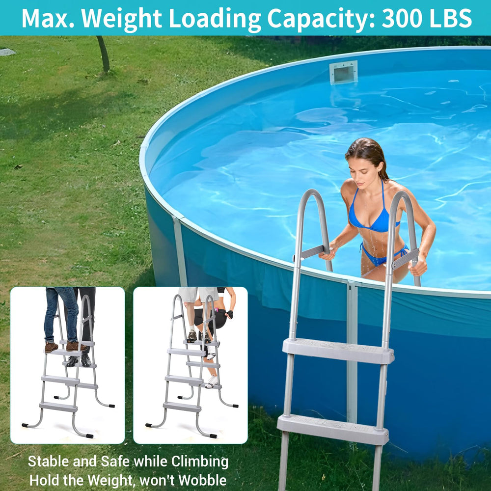vokoroad lifestyle family using ladder showing easy, safe pool access for users