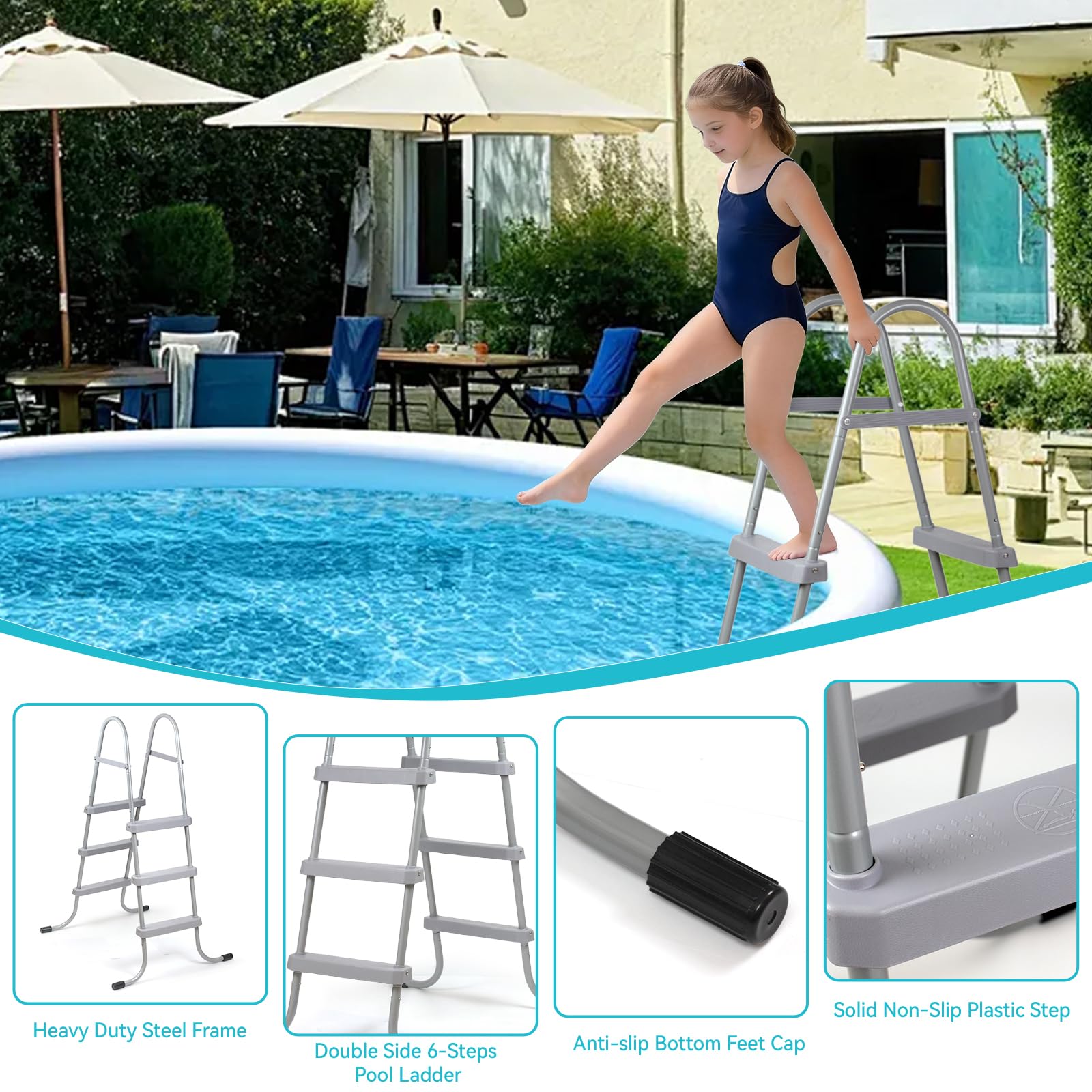 vokoroad mounted in inflatable pool illustrating correct scale and fit for 42-inch walls