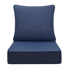 Volans front view of dark blue outdoor cushion set showing neat finish and protection