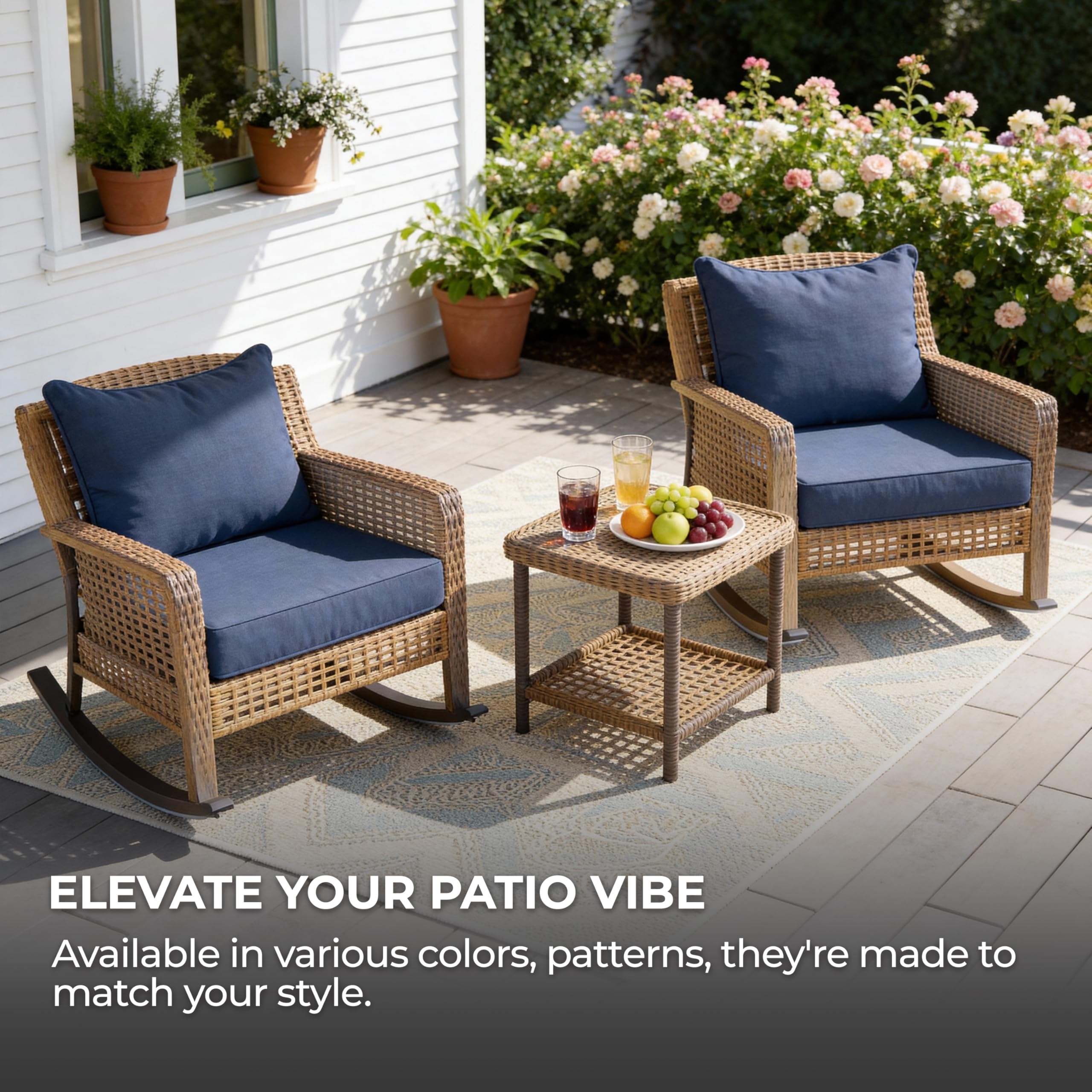 Volans cushion ties fastened to chair keeping cushions secure during use