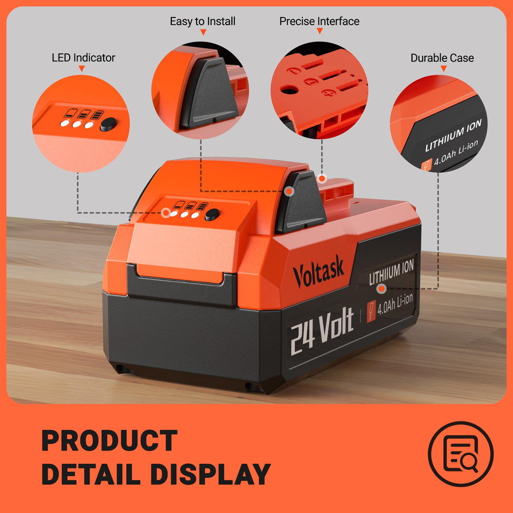 VOLTASK battery installed in cordless snow shovel demonstrating simple swap