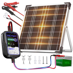 Voltset front view of 20W panel showing durable frame and impact-resistant glass for long life