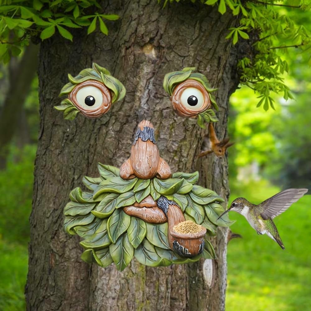 vomiceak front view showing resin tree face and feeder, adds garden personality