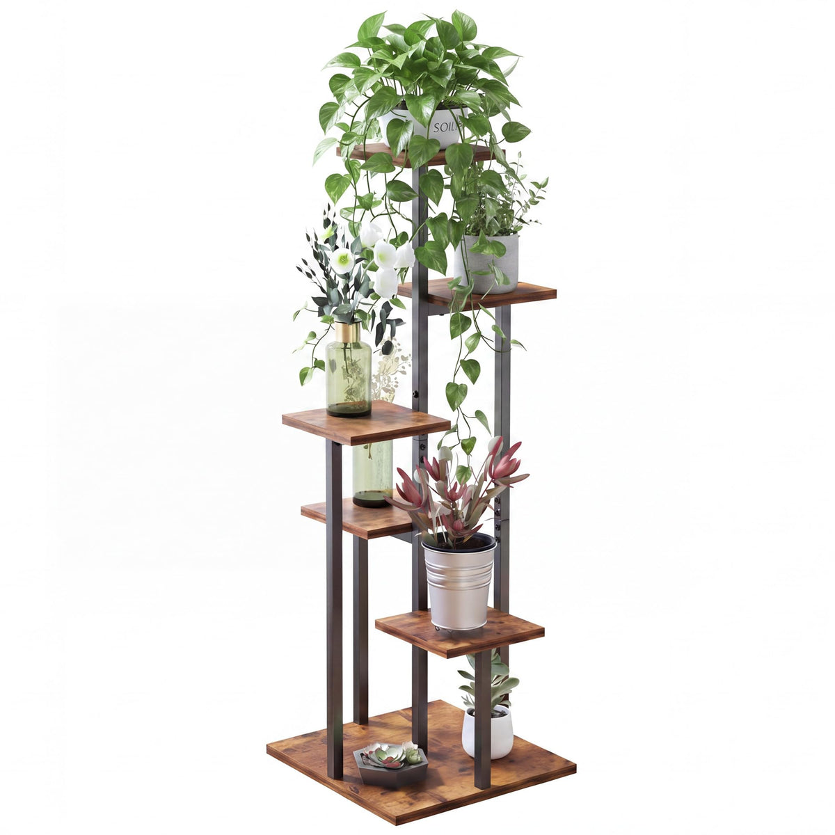 VonDream front view of five-tier plant stand showing neat organization benefit