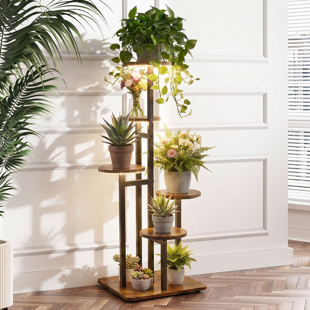 VonDream front view of 5-tier plant stand showing organized plants and space savings