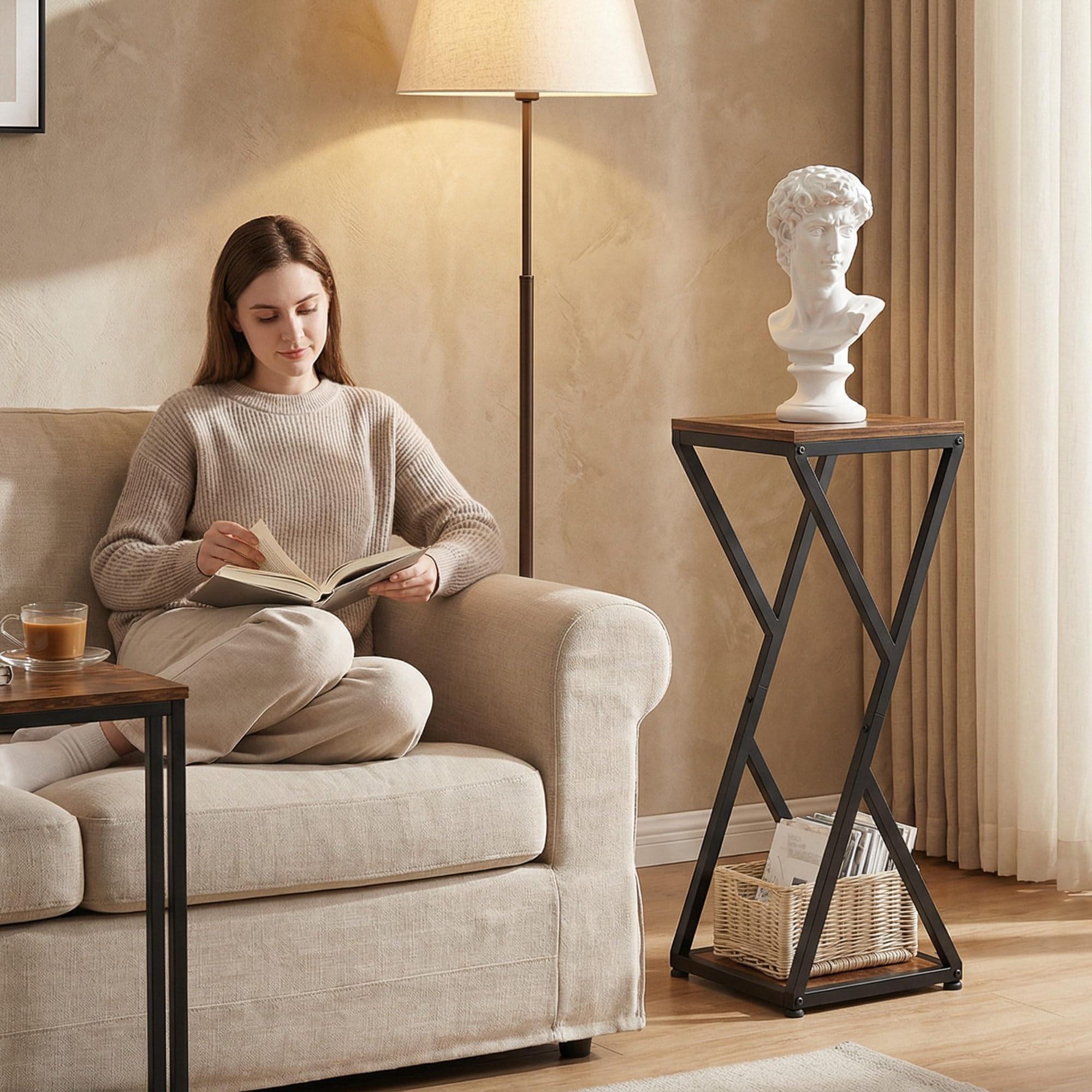 VonDream bottom shelf detail showing sturdy platform for pots and decor stability
