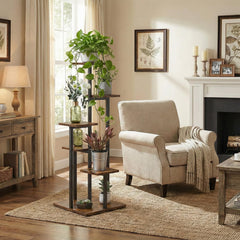 VonDream corner styling in living room creating space-saving greenery focal point