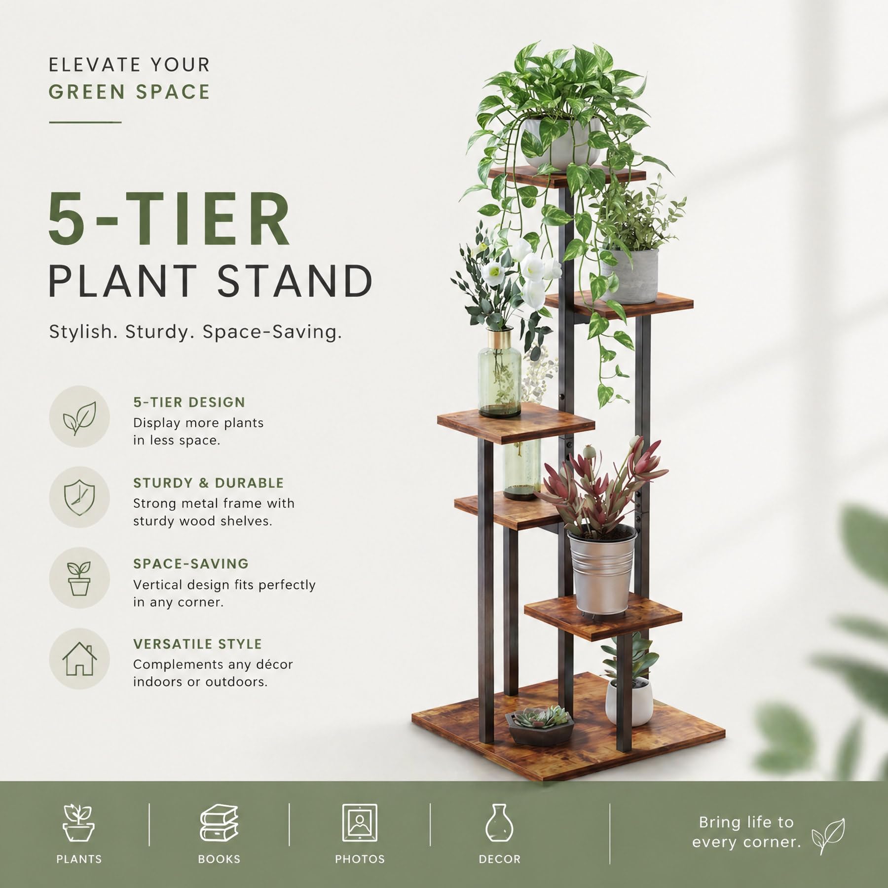 VonDream lifestyle shot in bright sunroom demonstrating an attractive plant corner