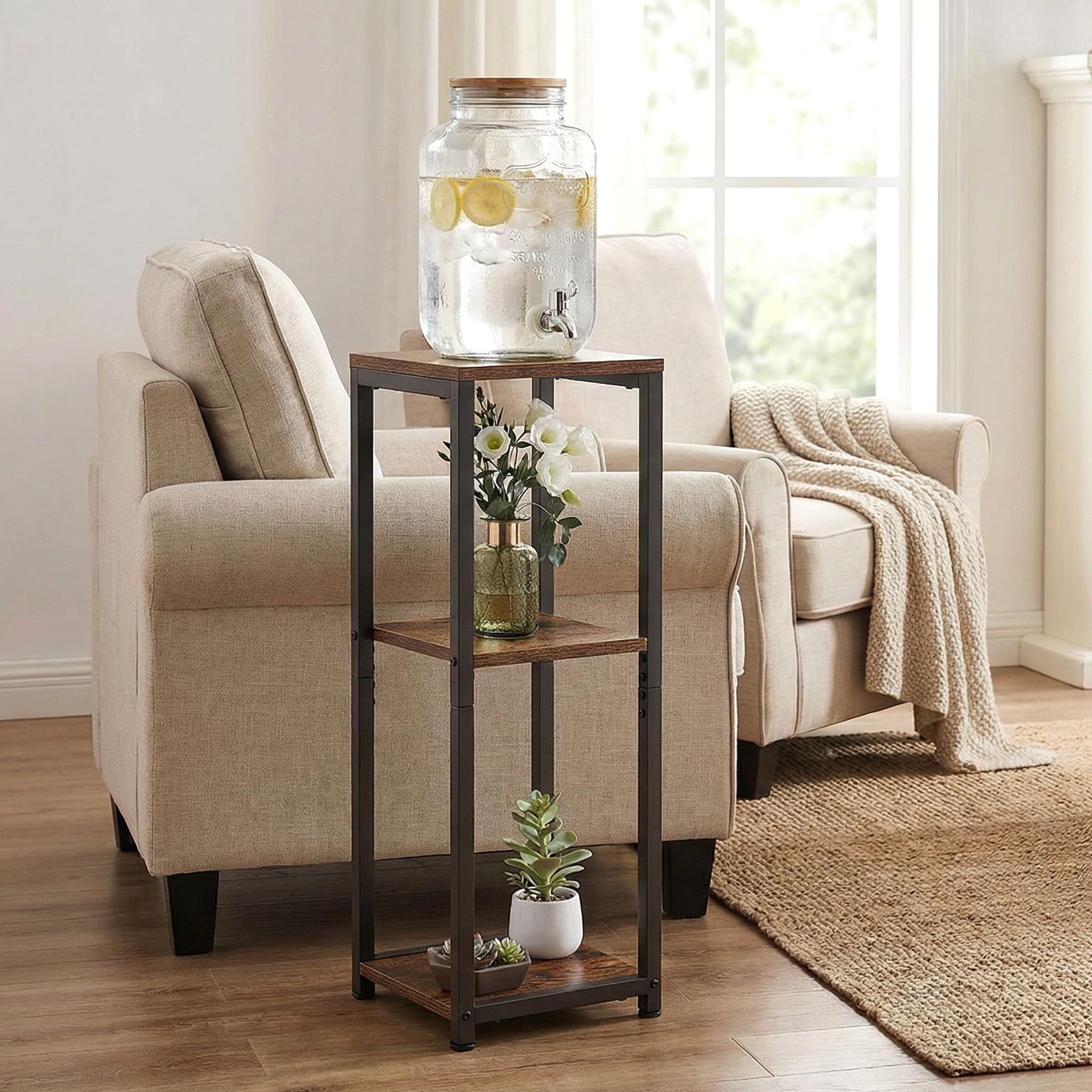VonDream styled beside bed showing multifunctional use as a side table