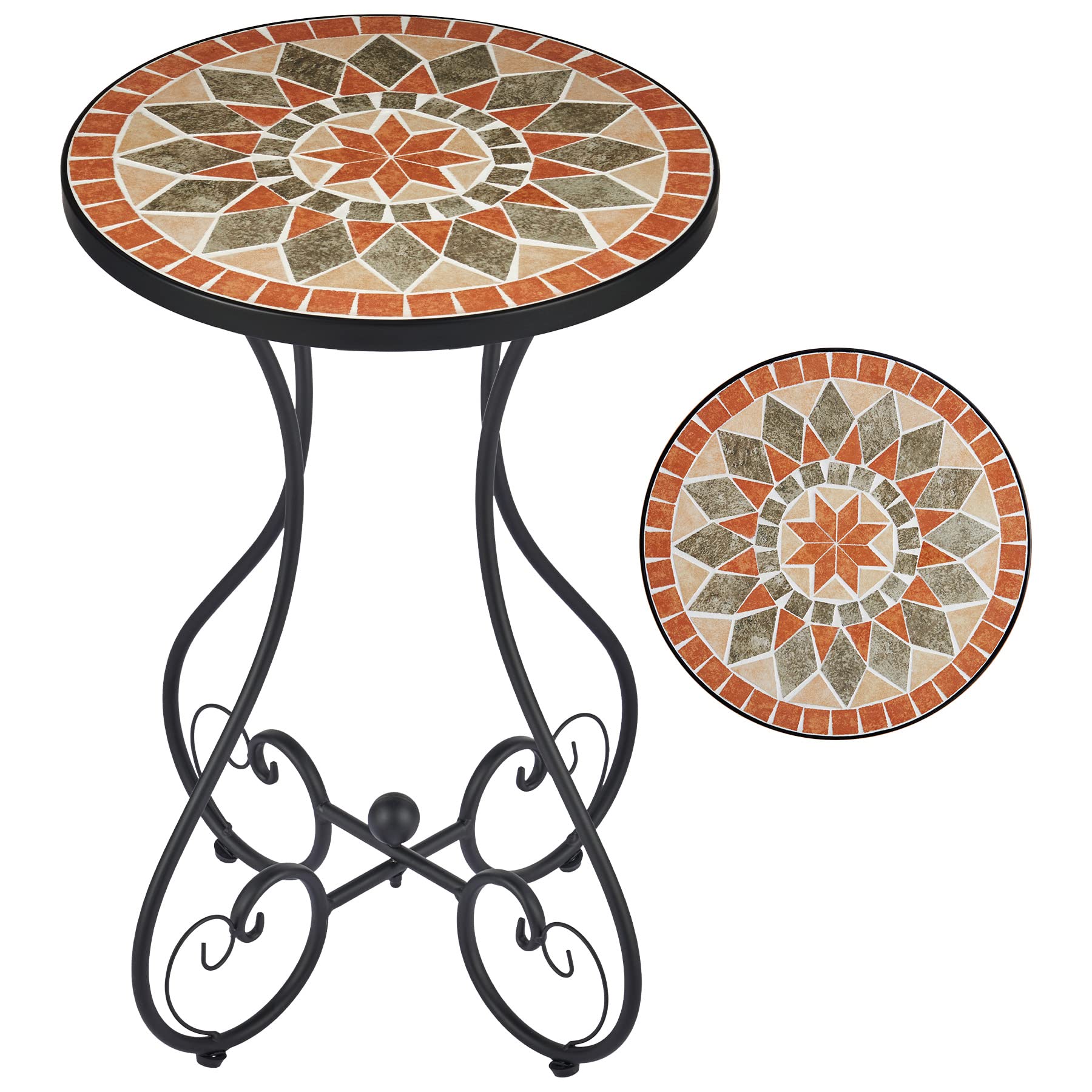 VONLUCE front view of mosaic table showing quilt star pattern and curb appeal