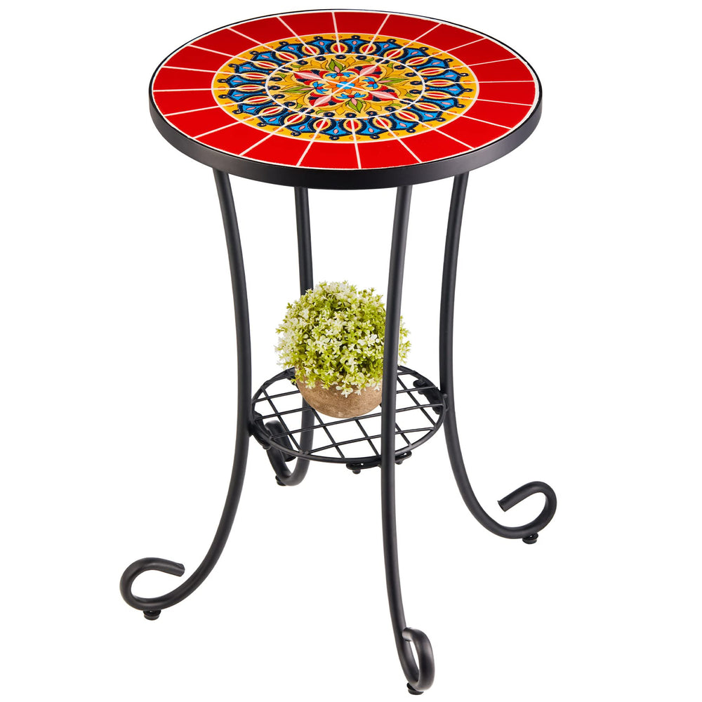 VONLUCE front view red mosaic table showing elegant tile and frame for stylish accent