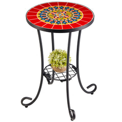 VONLUCE front view red mosaic table showing elegant tile and frame for stylish accent