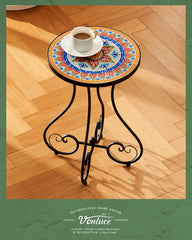 VONLUCE table placed in garden patio, shows outdoor-ready decorative accent use