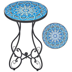 VONLUCE mandala table front view showing colorful top and black frame, enhances décor