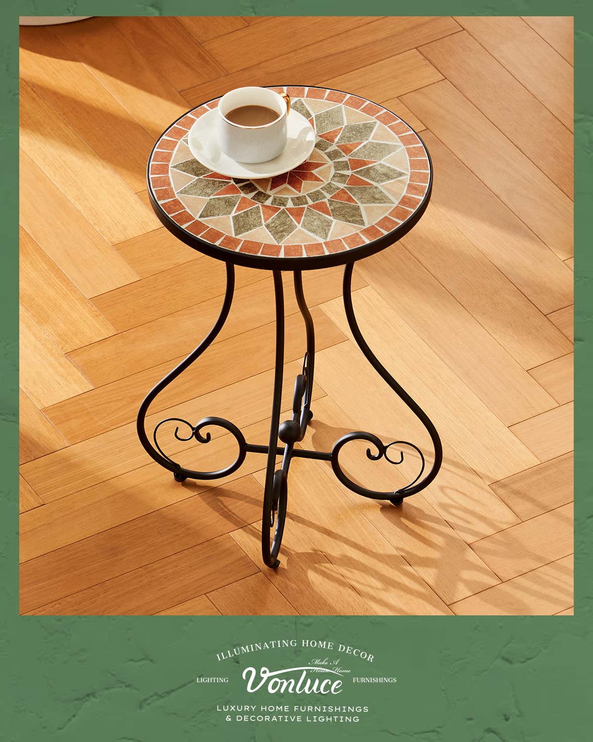 VONLUCE table next to plant showing size and capacity benefit for greenery display