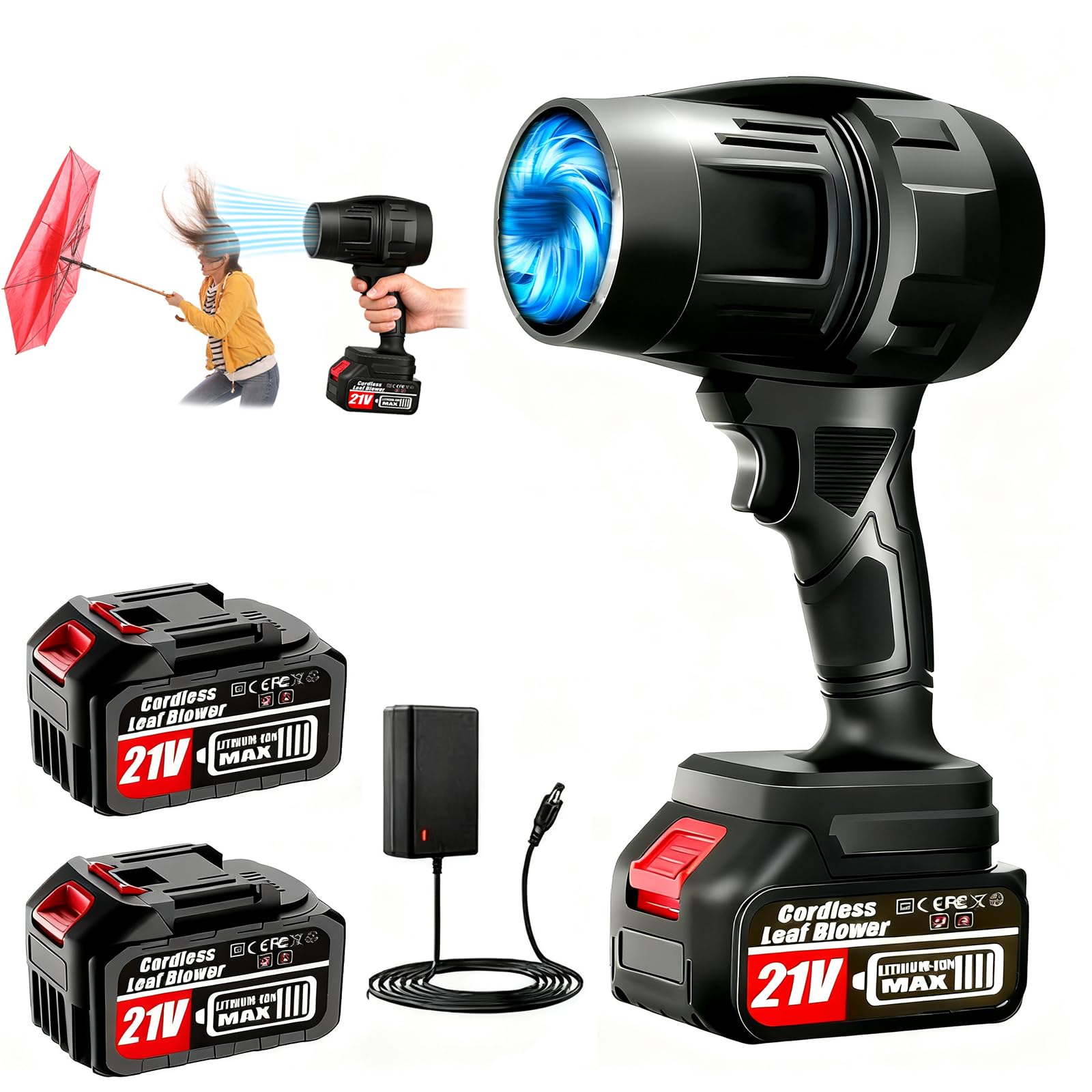 Vopot front view of cordless blower showing compact design and utility