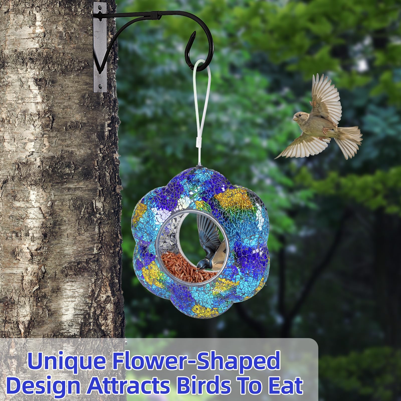 VOREEN feeder with bird perching demonstrating easy fly-through access