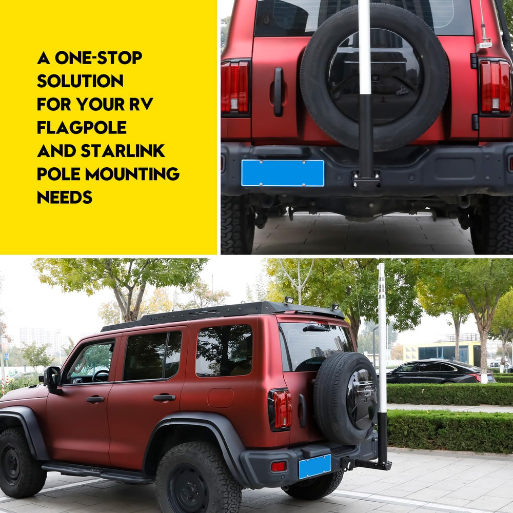 Vornalex mounted at campsite illustrating versatile use for flags and accessories