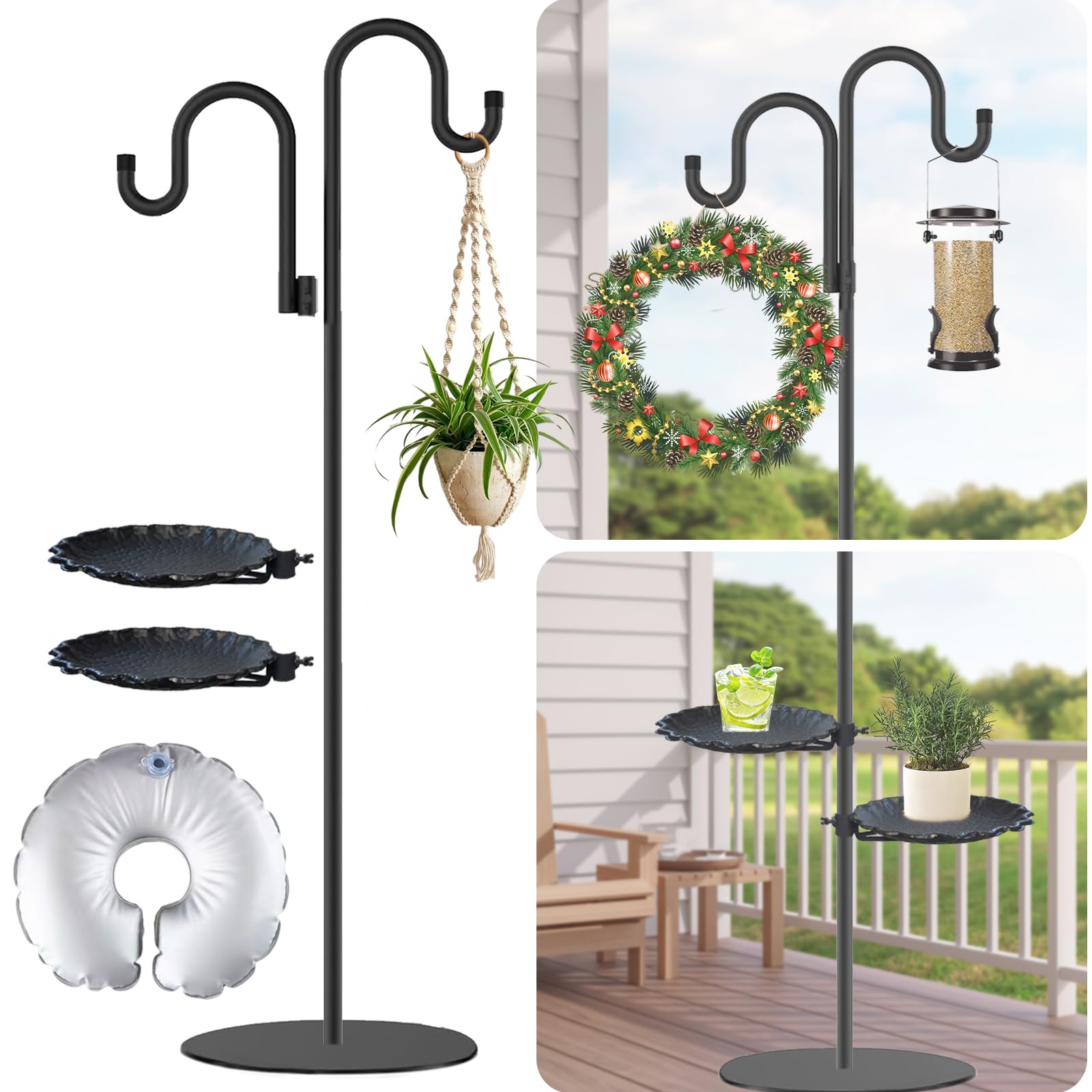Vorriop shepherd's hook front view showing full 74-inch height and sturdy base for reliable display