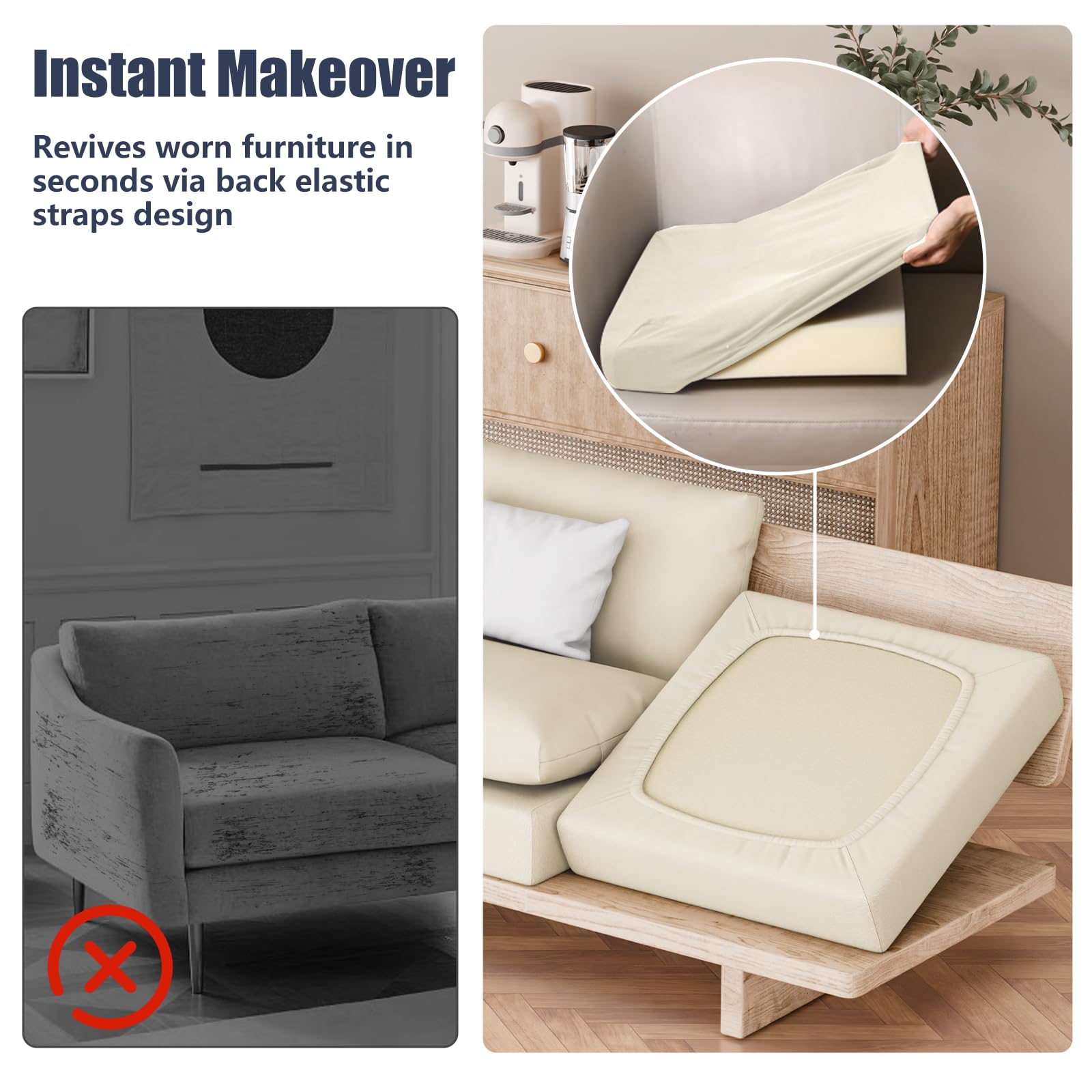 Vorshape cushion covers in washing machine showing easy machine-wash care
