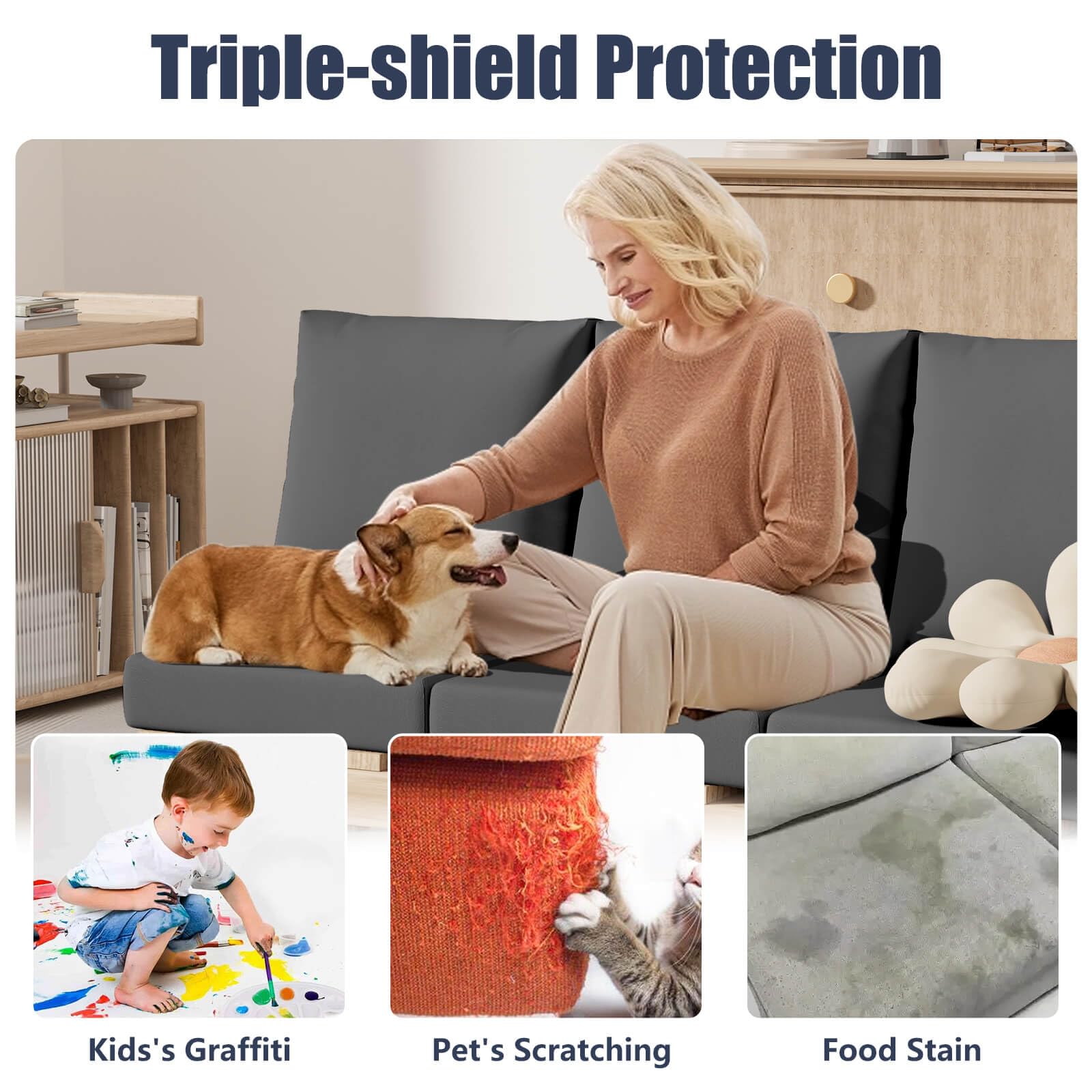 Vorshape covers with child's snack nearby for easy-clean protection
