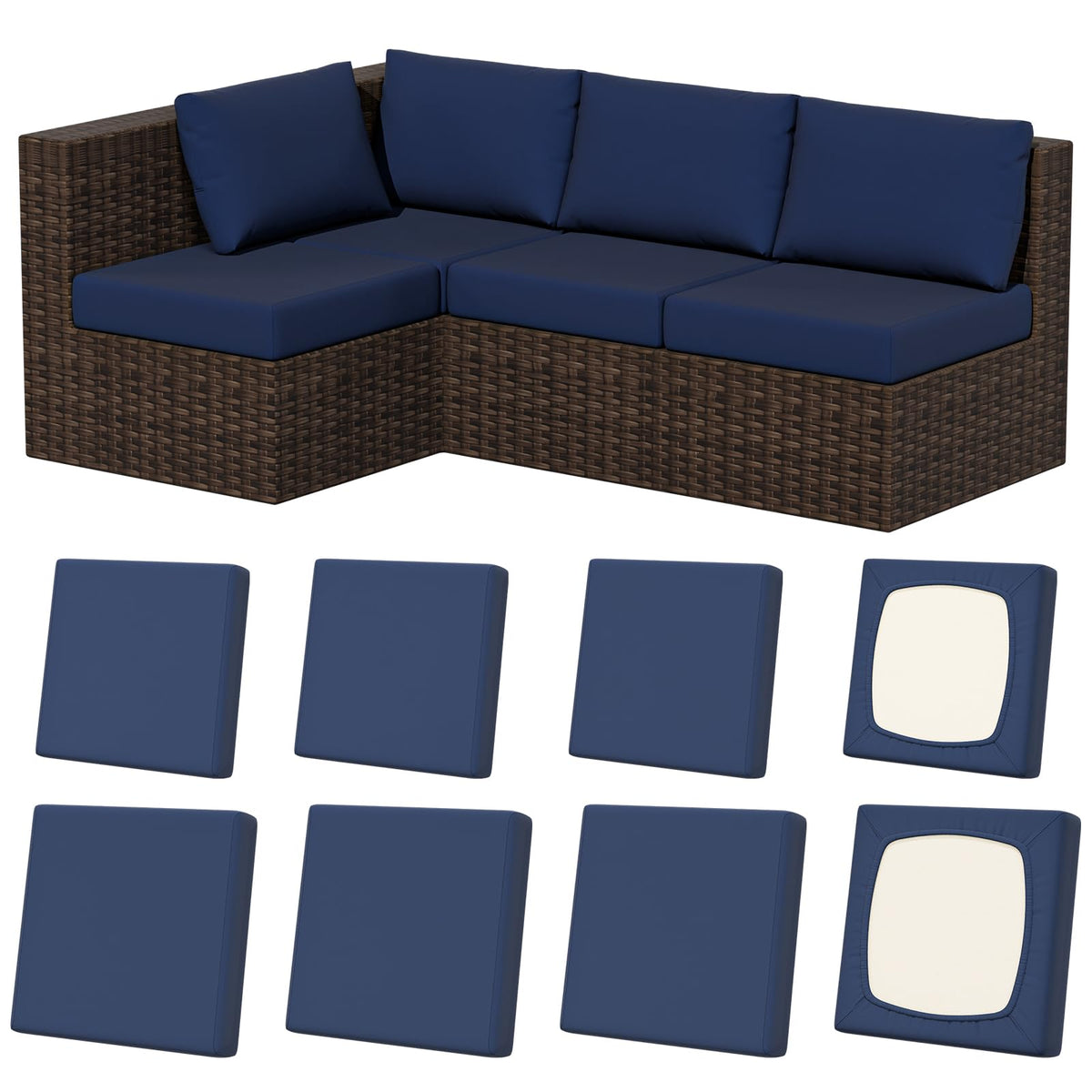Vorshape front packaging and eight cushion covers showing a coordinated look and easy refresh
