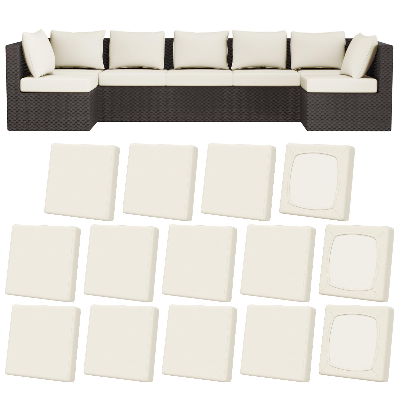 Vorshape front packaging showing 14-piece cushion cover set and quick overview benefit