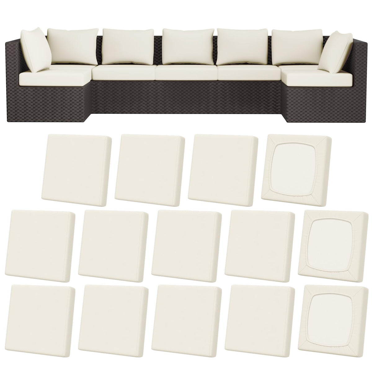 Vorshape front packaging showing 14-piece cushion cover set and quick overview benefit