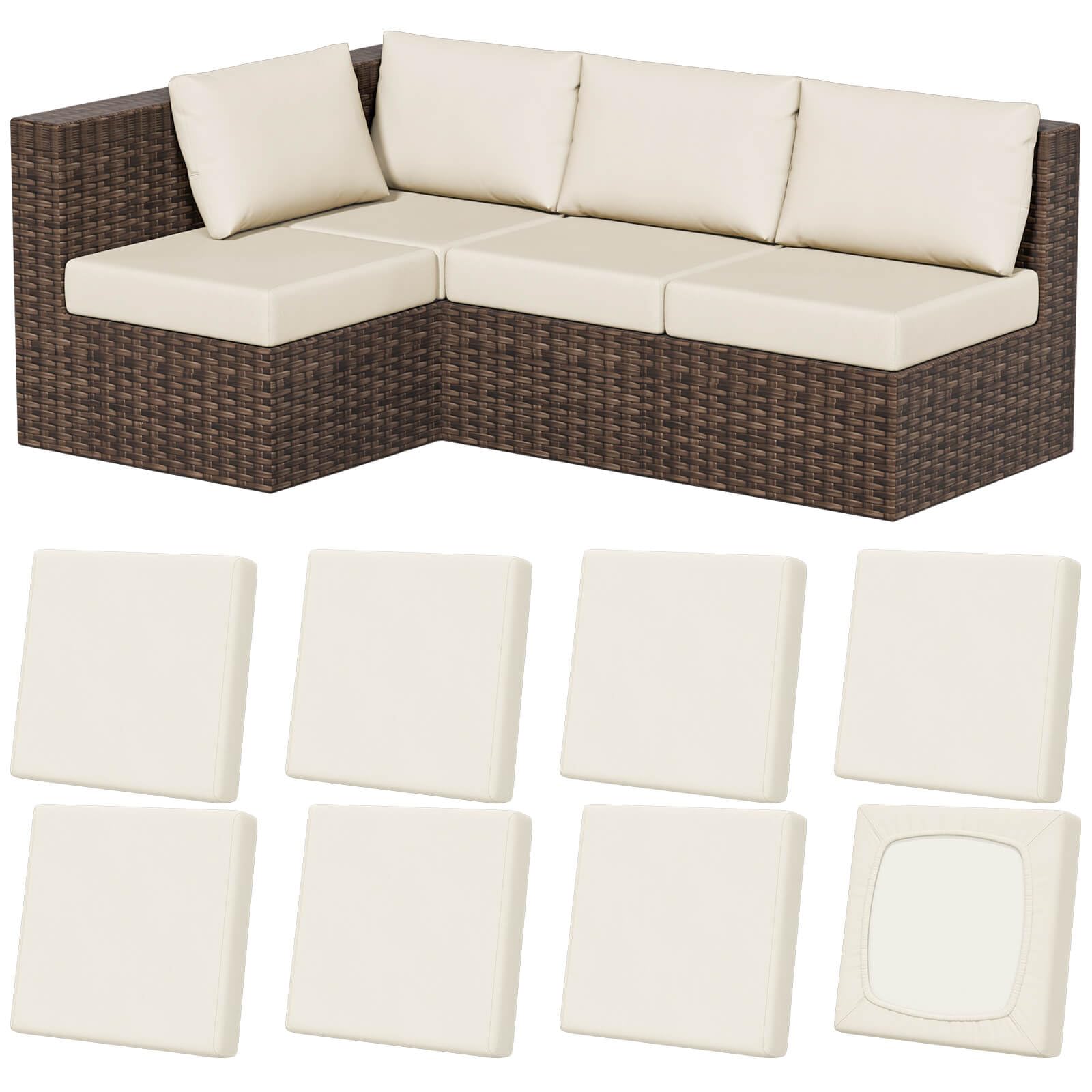 Vorshape front view of 8-piece cushion cover set showing packaging and contents