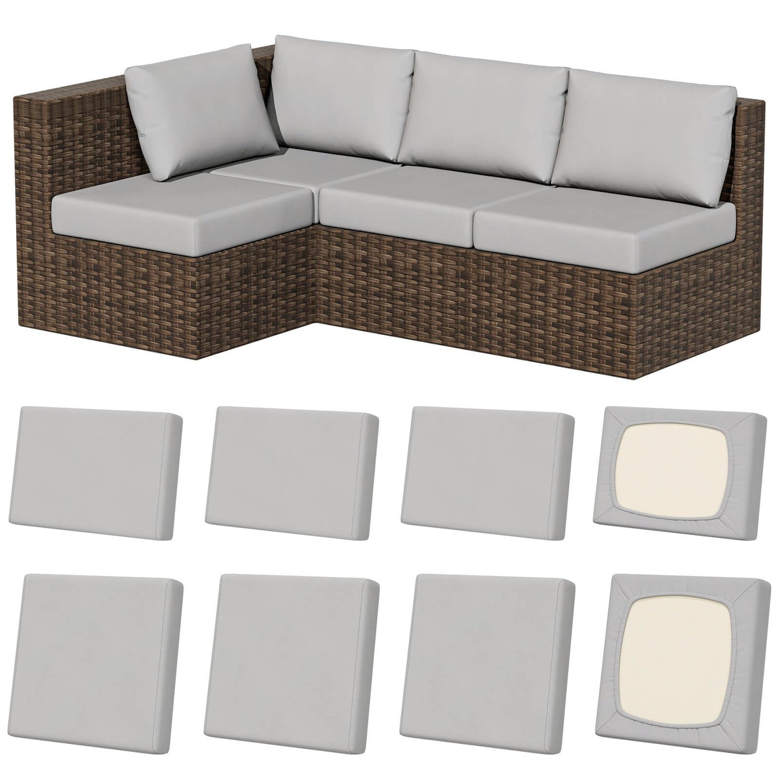 vorshape front view of 8-piece cushion cover set showing neat fit