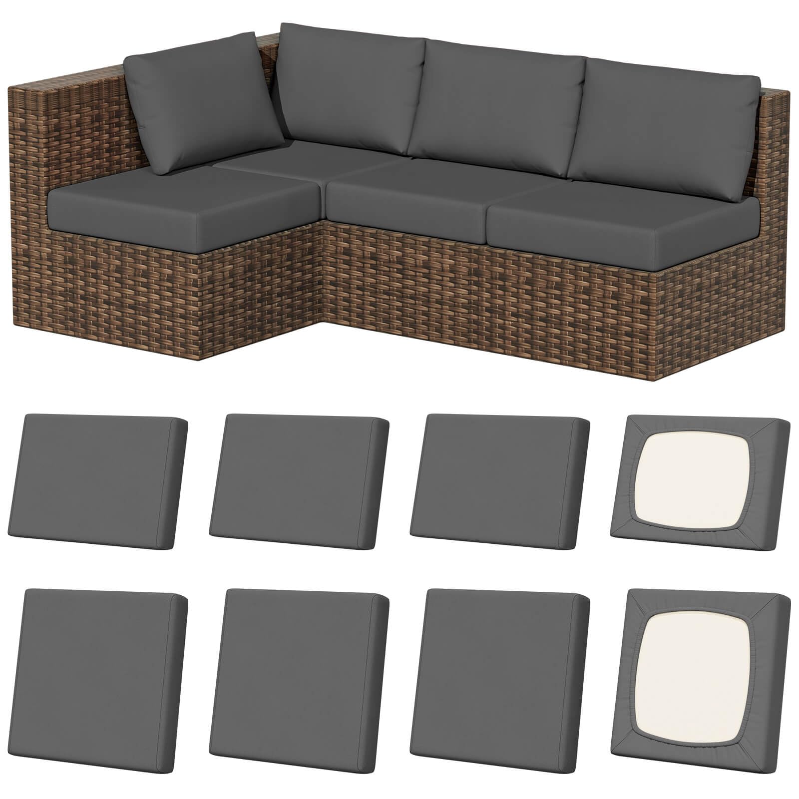 Vorshape front view of 8-piece covers on patio set showing instant makeover